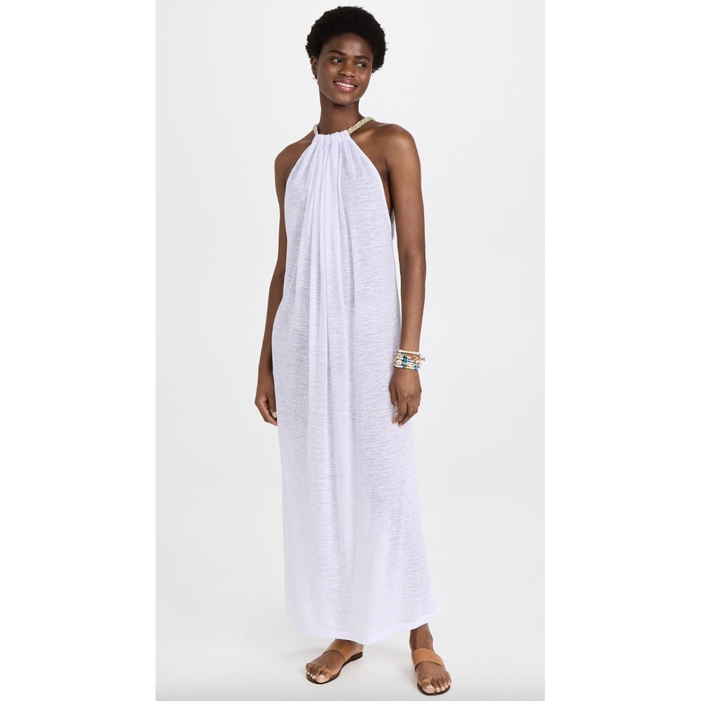 Pitusa Aegean Swim Beach Cover Up White Rainbow Braid Strap Maxi Dress One Size